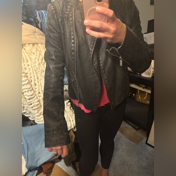 BNCI by Blanc Noir Faux Vegan Washed Leather Jacket L - Picture 13 of 16